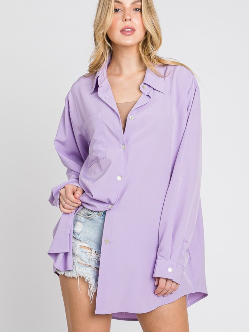 Oversized Lavender Purple Long Sleeve Career Casual Blouse Top NEW NWT Boutique